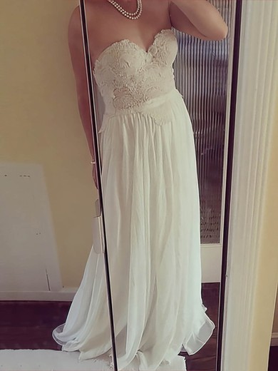 Ivory Sweetheart Open Back Chiffon Appliques Lace A-line Wedding Dresses #00021507