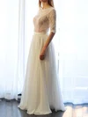 A-line Scoop Neck Lace Chiffon Floor-length Wedding Dresses #00021511