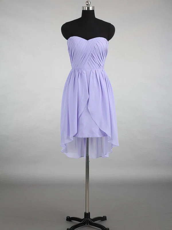Unique Asymmetrical Sweetheart Ruffles Lavender Chiffon High Low Bridesmaid Dress #01012145