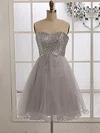 Silver Tulle Sequined Sweetheart Knee-length Gorgeous Bridesmaid Dress #01012186