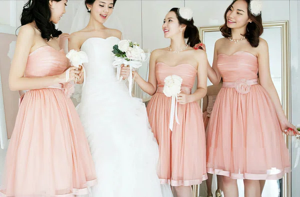 Sweetheart Pearl Pink Tulle with Sashes/Ribbons Ball Gown Bridesmaid Dresses #01012204