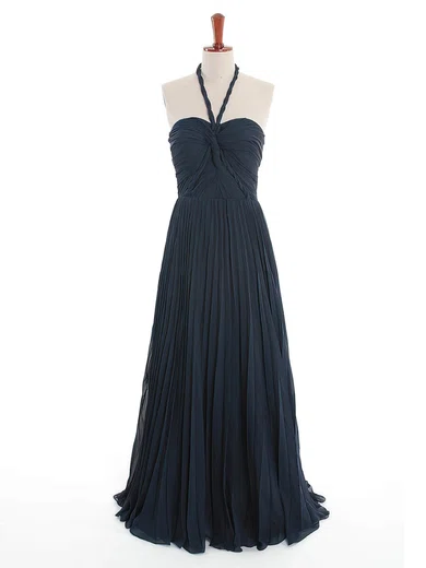Discount Dark Navy A-line Chiffon with Criss Cross Halter Bridesmaid Dress #01012600