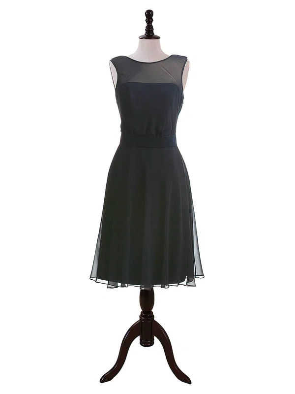 Elegant Chiffon with Sashes/Ribbons Scoop Neck Dark Navy Tea-length Bridesmaid Dresses #01012604
