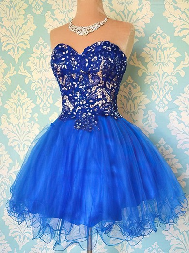 Royal Blue Organza Ball Gown Cute Lace-up Beading Prom Dress #02051698