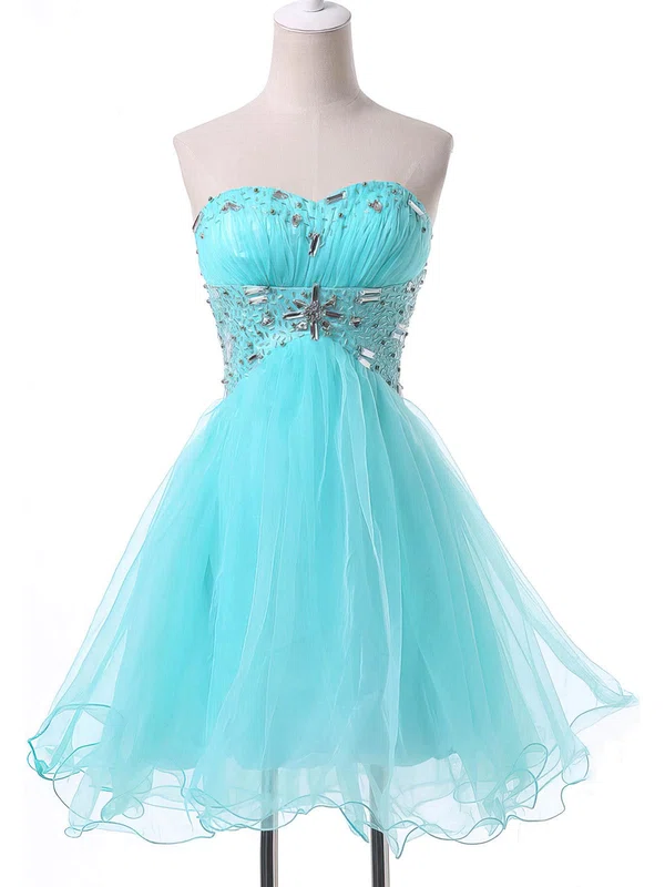 A-line Sweetheart Satin Organza Short/Mini Beading Prom Dresses #02051736