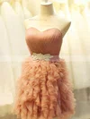 Short/Mini Pearl Pink Tiered Tulle Lace-up Beautiful Ball Gown Homecoming Dress #02051775