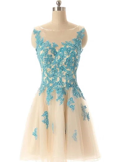Ball Gown Illusion Tulle Prom Dresses With Beading #02019690
