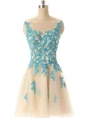 Ball Gown Illusion Tulle Short/Mini Beading Prom Dresses #02019690