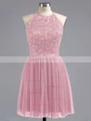 Tulle Scoop Neck Beading Spaghetti Straps Elegant Short/Mini Prom Dress #02019702