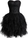 Black Short/Mini Tulle Sweetheart Lace and Tiered Fashionable Short Prom Dresses #02019798
