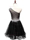 New Tulle Beading Short/Mini Little Black One Shoulder Prom Dress #02019809