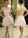 Short/Mini Lace Chiffon with Pearl Detailing New Style Ivory Short Sleeve Prom Dresses #02019813