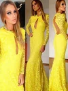 Long Sleeve Yellow Lace Trumpet/Mermaid Simple Scoop Neck Prom Dress #02019871