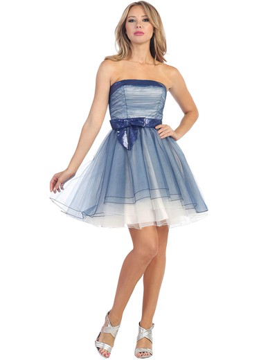 Trendy Tulle with Sashes/Ribbons Bow Short/Mini Strapless Prom Dress #02019955