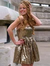 New Arrival A-line Ruffles and Sweetheart Gold Sequined Short Prom Dresses #02019959