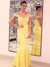 Trumpet/Mermaid Fashion Yellow Lace Appliques Off-the-shoulder Prom Dress #020100063