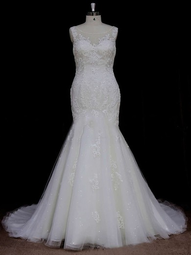 Trumpet/Mermaid Illusion Tulle Sweep Train Wedding Dresses With Beading #Milly00021638
