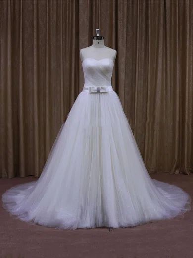 Ball Gown/Princess Sweetheart Tulle Chapel Train Wedding Dresses With Sashes / Ribbons #Milly00021640