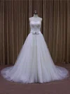 Ball Gown Sweetheart Tulle Chapel Train Wedding Dresses With Sashes / Ribbons #Milly00021640