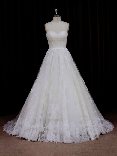 Sweep Train Ivory Tulle Beading Sweetheart Beautiful Wedding Dresses #Milly00021641