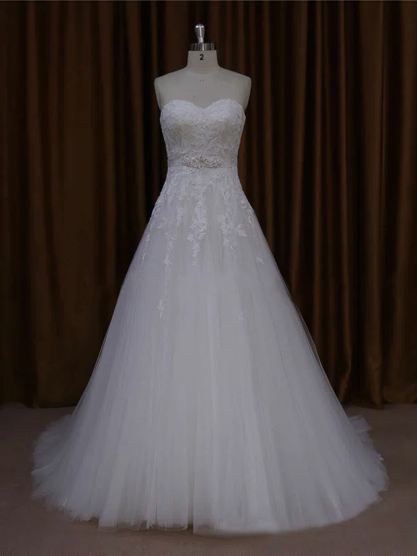 Ball Gown Sweetheart Tulle Court Train Wedding Dresses With Appliques Lace #Milly00021643