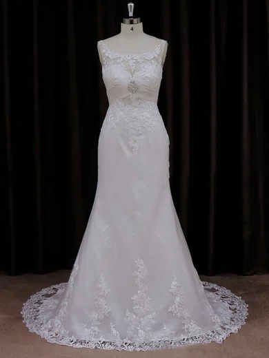 Trumpet/Mermaid Illusion Tulle Sweep Train Wedding Dresses With Beading #Milly00021647