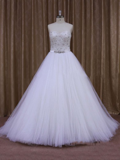 Fabulous Sweep Train Tulle Pearl Detailing White Sweetheart Wedding Dresses #Milly00021651