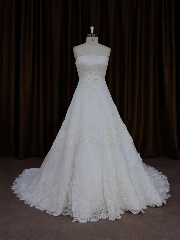 Ball Gown Straight Tulle Court Train Wedding Dresses With Appliques Lace #Milly00021652