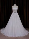 Ball Gown Straight Tulle Court Train Wedding Dresses With Sashes / Ribbons #Milly00021660
