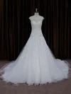 Ball Gown Illusion Tulle Chapel Train Wedding Dresses With Beading #Milly00021664