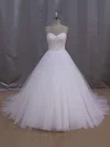 Ball Gown Sweetheart Tulle Court Train Wedding Dresses With Appliques Lace #Milly00021679