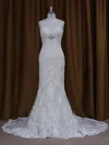 Trumpet/Mermaid Sweetheart Tulle Chapel Train Wedding Dresses With Appliques Lace #Milly00021687