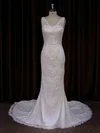 Trumpet/Mermaid V-neck Lace Chapel Train Wedding Dresses With Buttons #Milly00021688
