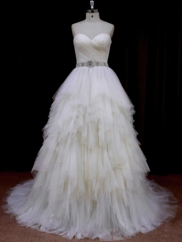 Ball Gown Sweetheart Tulle Court Train Wedding Dresses With Tiered #Milly00021691