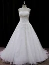 Ball Gown Straight Tulle Court Train Wedding Dresses With Appliques Lace #Milly00021694