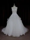 Ball Gown V-neck Tulle Court Train Wedding Dresses With Beading #Milly00021695