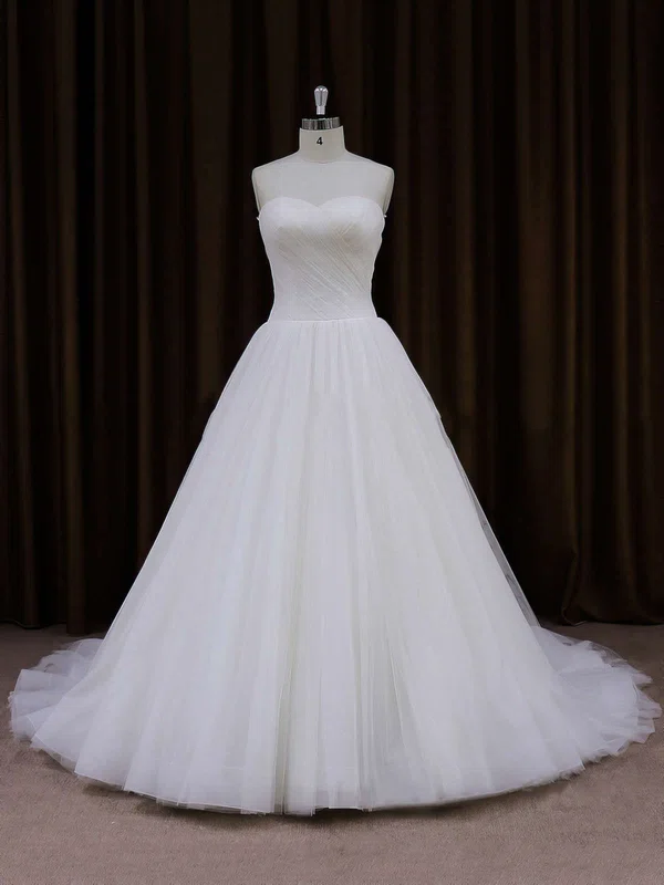 Ball Gown Sweetheart Tulle Chapel Train Wedding Dresses With Ruffles #Milly00021701
