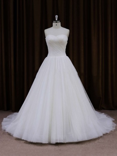 Sweetheart Ivory Tulle Ruffles Chapel Train Inexpensive Wedding Dresses #Milly00021701