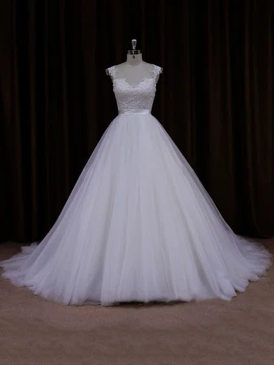 Ball Gown/Princess Sweetheart Tulle Cathedral Train Wedding Dresses With Appliques Lace #Milly00021704