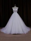 Ball Gown Sweetheart Tulle Cathedral Train Wedding Dresses With Appliques Lace #Milly00021704