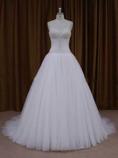 Sweetheart Ivory Tulle Beading Lace-up Princess Wedding Dresses #Milly00021705