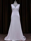 V-neck White Tulle Silk-like Satin Sequins Sheath/Column Wedding Dress #Milly00021787