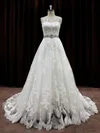 Ball Gown Illusion Lace Chapel Train Wedding Dresses With Beading #Milly00021791
