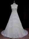 Ball Gown Sweetheart Lace Court Train Wedding Dresses With Appliques Lace #Milly00021796