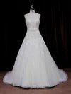 Ball Gown Sweetheart Tulle Court Train Wedding Dresses With Appliques Lace #Milly00021797