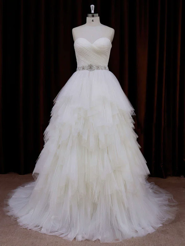 Ball Gown Sweetheart Tulle Court Train Wedding Dresses With Tiered #Milly00021799