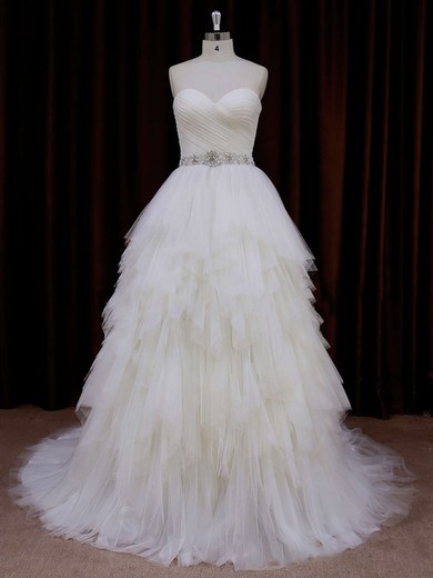 Elegant Sweetheart Tiered Ivory Tulle Court Train Wedding Dress #Milly00021799