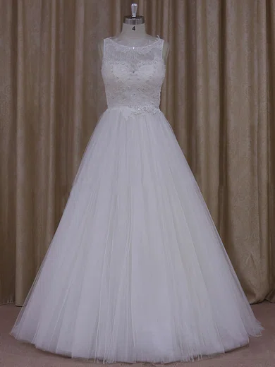 Ball Gown/Princess Illusion Tulle Floor-length Wedding Dresses With Beading #Milly00021812