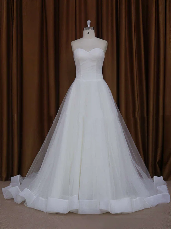 Ball Gown Sweetheart Tulle Chapel Train Wedding Dresses With Ruffles #Milly00021813