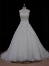 Ball Gown Sweetheart Tulle Court Train Wedding Dresses With Appliques Lace #Milly00021835